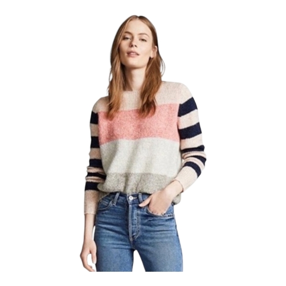 La Vie Rebecca Taylor Striped Textured Jumper Size M Colorblock modern - Picture 1 of 9